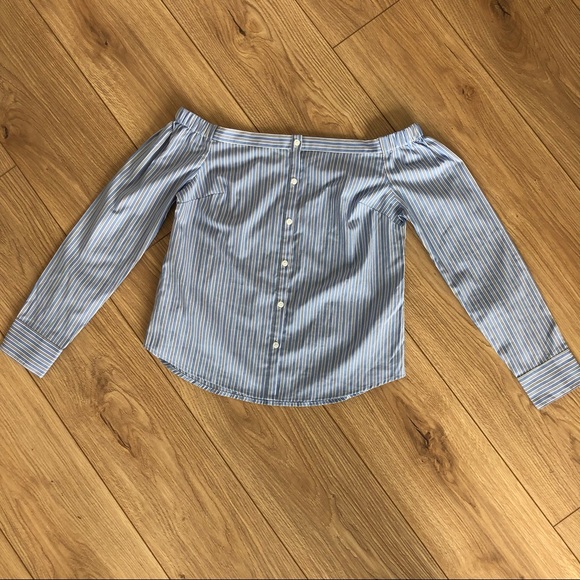 Express Tops - Express Striped Off The Shoulder Button Up Blouse